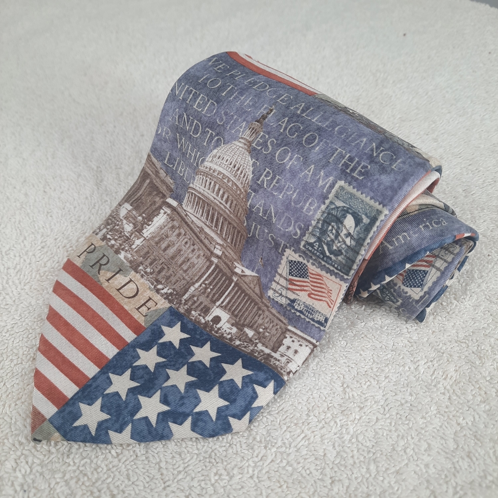 Eagle Wings Patriotic American Flag Silk Men's Tie Washington DC